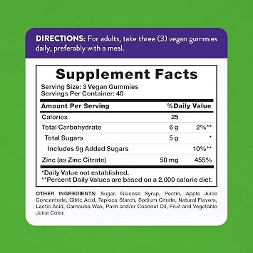 Nature's Truth Zinc Gummies for Adults | 50mg | 120 Count