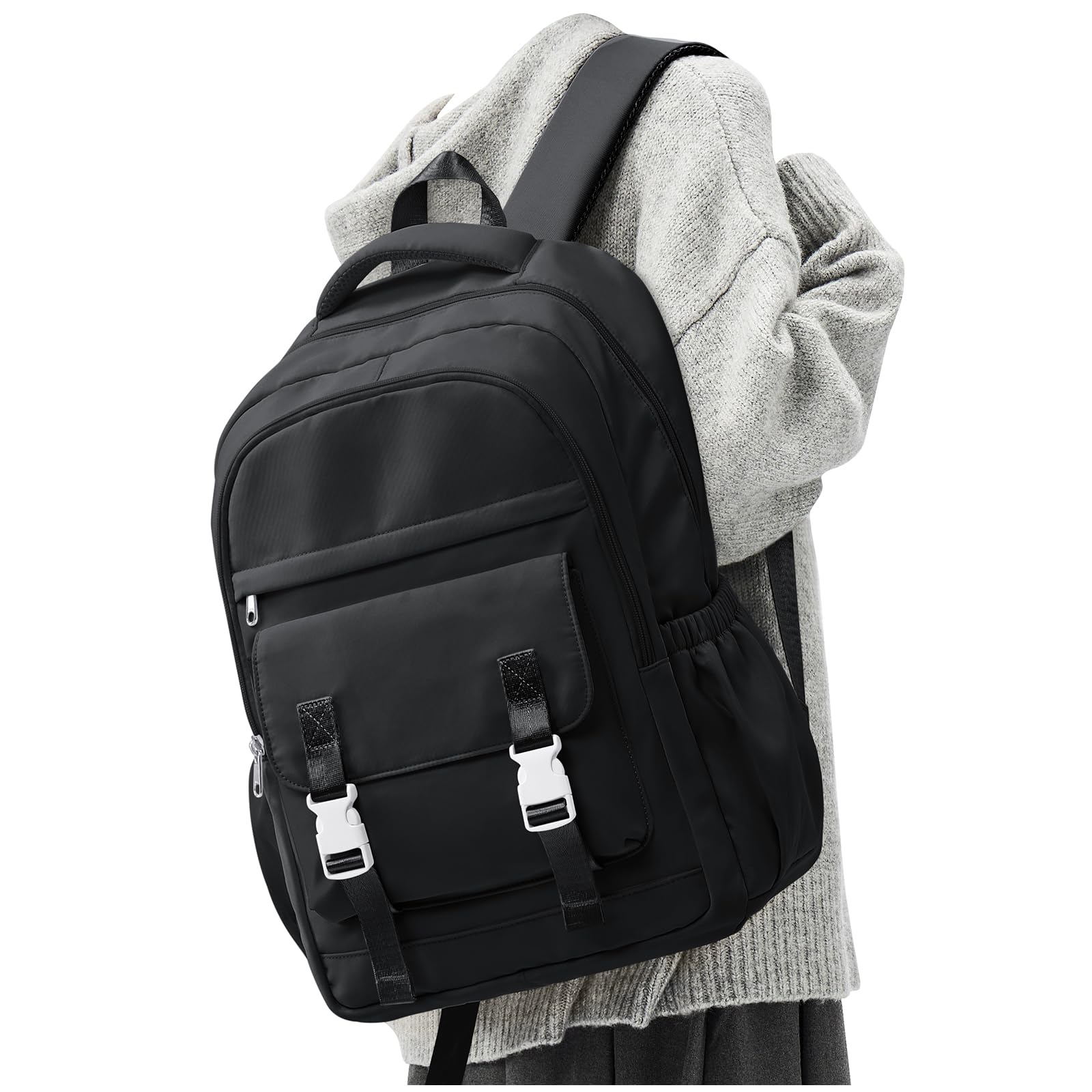 School Backpack For Women Men College Backpack With Lots Of Pockets Cute BookBag Casual Daypack Backpacks For Teens Girls Boys Waterproof(Black)