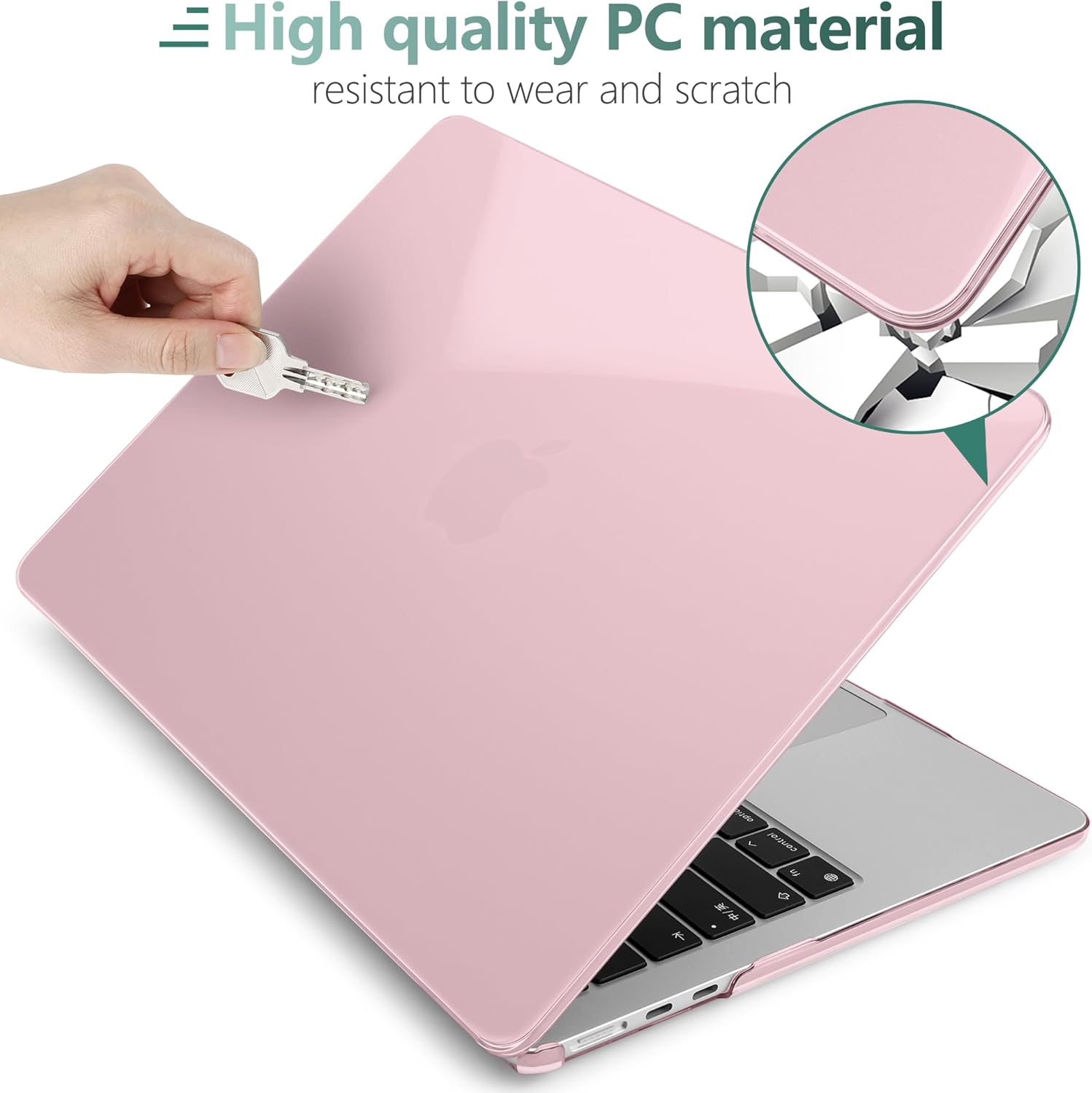 MEEgoodo for M5/M4/M3/M2 MacBook Air 15 inch Case 2026 2025 2024 2023, Glossy Case Fit Model(A3448/A3241/A3114/A2941), Cover for 15.3-inch Laptop with Keyboard & Webcam Cover & OTG Adapter, Fresh Pink