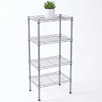 4-Tier Metal Wire Shelving Unit, Slim Storage Rack with Adjustable Shelves & Leveling Feet, Small Carbon Steel Utility Organizer for Kitchen, Bathroom, Office, 13.8x9.8x31.5in, Silver
