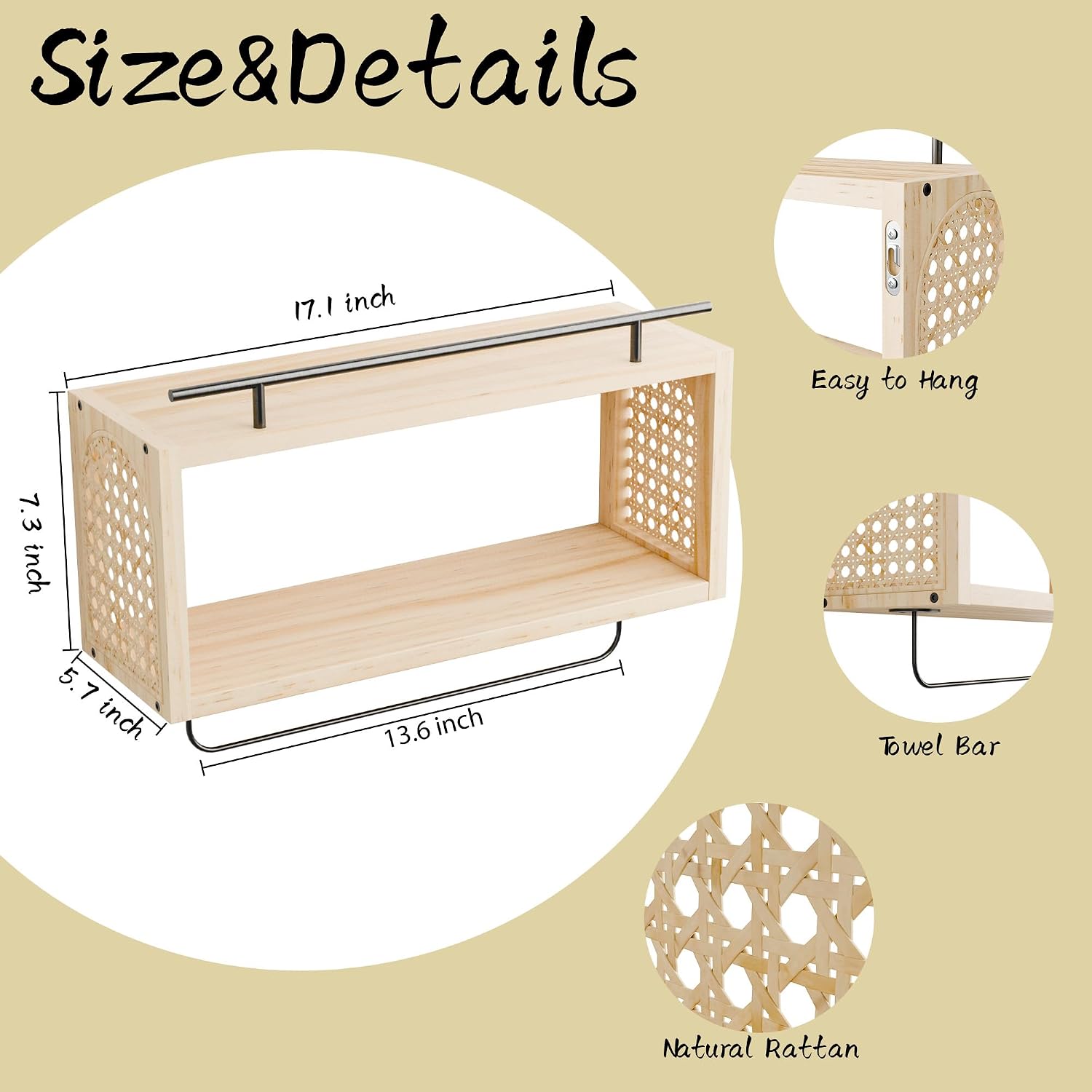 Estantería Flotante De Madera 3 Capas Con Ganchos - 40cm Para Decoración Y Almacenaje