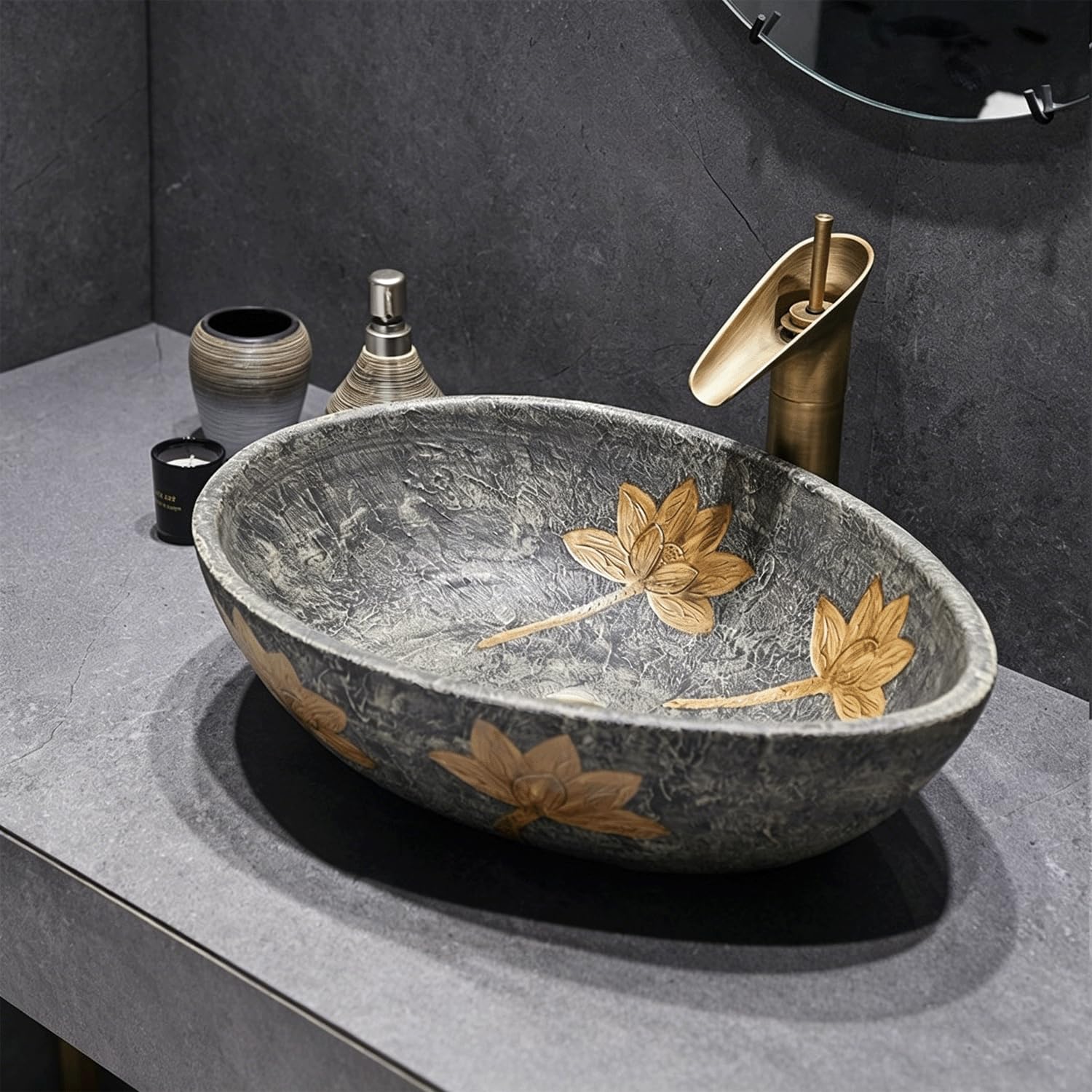 QjxSXLFSX Oval Vessel Sink, Bathroom Vessel Sink,handmade, enhancing the overall look,rounded edges, for Bathroom, Hotel, Toilet, RV,I,51×38×14cm
