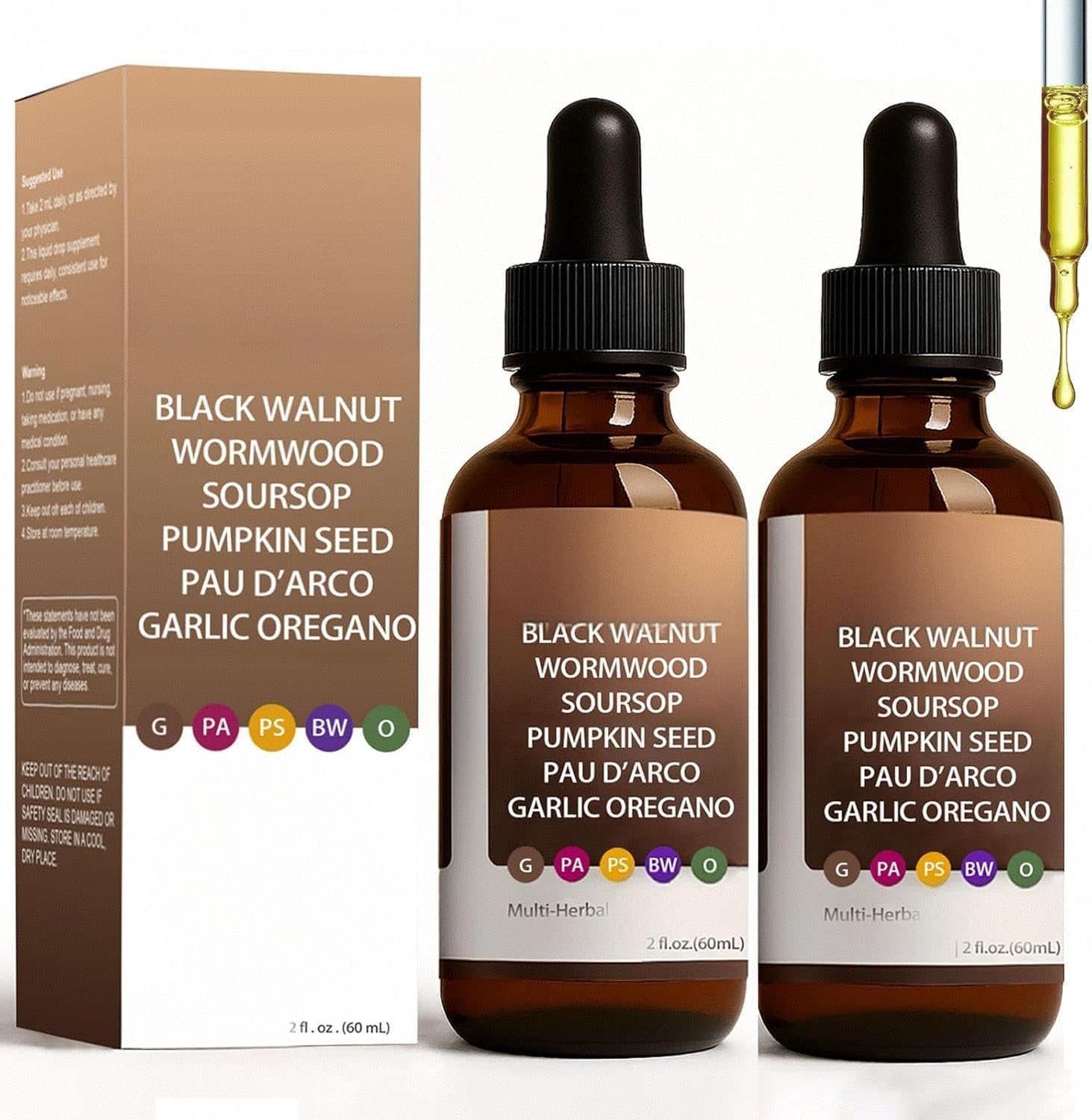 Black Walnut Wormwood Cleanse Drops, Digestion Aid & Boosts Energy - Non-GMO & Vegan,2pc