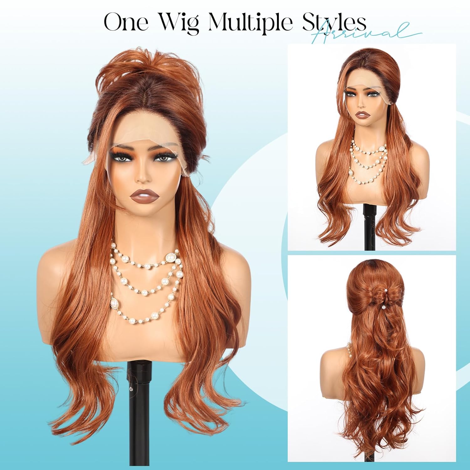 13x4 HD Lace Front Synthetic Wig for Women 26 Inch,Heat Resistant Long Wave Layered, Glueless Lace Front Wigs, Easy to Wear & Style（Auburn）