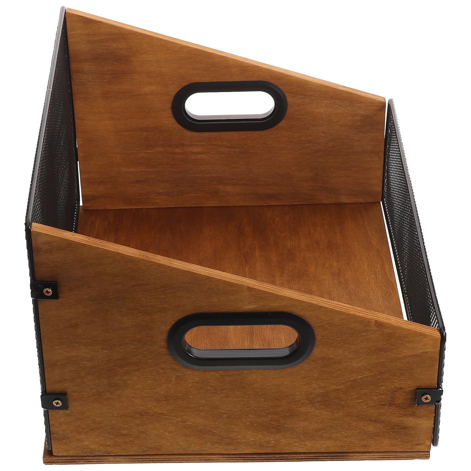 Luxshiny Cassa di Stoccaggio Rustica in Legno e Ferro per Dischi in Vinile con Maniglie, Organizer da Scrivania per Album e Libri con Ampia Capacità e Finitura Protettiva