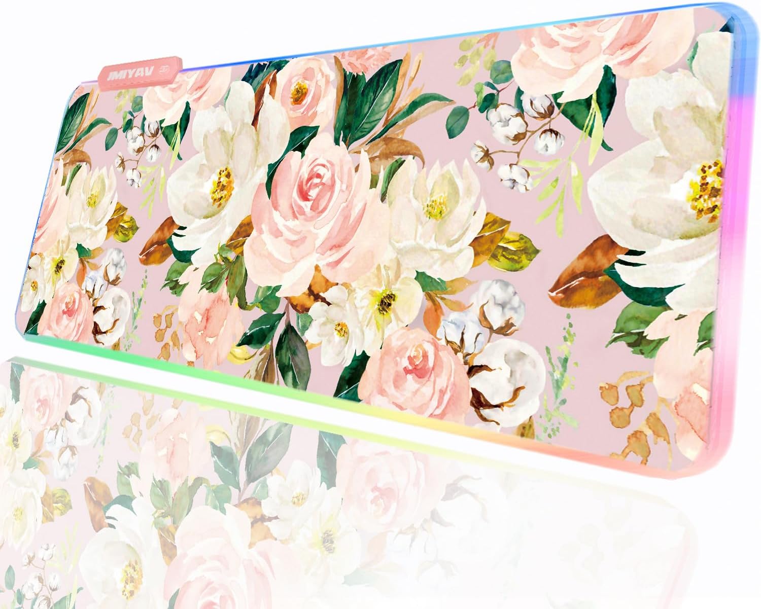 JMIYAV Pink RGB Gaming Mouse Pad 31.5x12 Inch PC XL Large Extended Glowing Led Light Up Desk Pad Non-Slip Rubber Jmiyav Base Computer Mouse Pad Cute Mousepad Mat 31.5x12 Inch Pink Flower