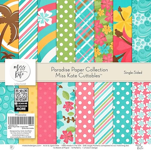 Miniatura 4 de Paquete de papel con patrón, Paradise  para vacaciones en la playa tropical Hawaii Costa Rica  16 de una cara de 12 x 12 pulgadas colección incluye