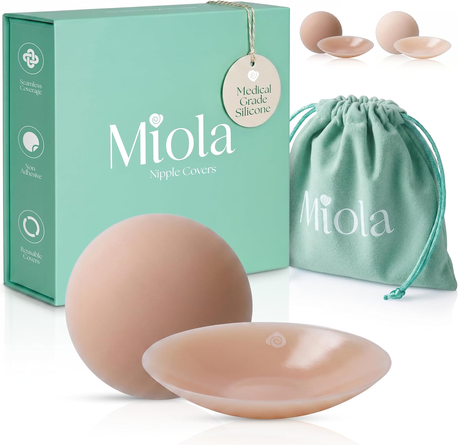 Miola Nipple Covers for Women - Non-Adhesive, Reusable, Silicone, 60+ Wears