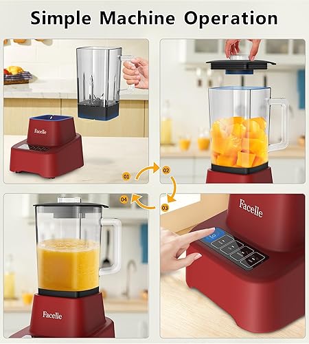 Miniatura 4 de Batidora de batido rojo, licuadora de encimera Facelle para cocina, licuadora de vidrio de 55 onzas para batidos y batidos, Licuadora, licuadora con