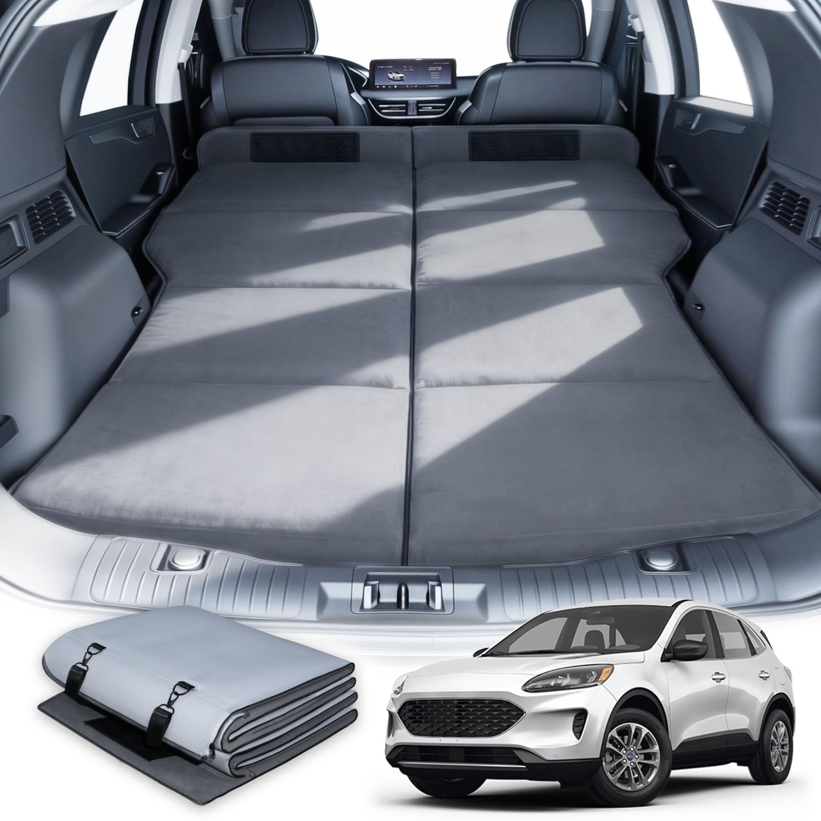 Car Bed for Ford Escape, Foldable Non Inflatable Soft Foam Camping Mattress, Thickened Portable SUV Trunk Sleeping Pad, Air Mattress Upgrade for Family Camping Essentials, Gifts for Car Guys, Travel