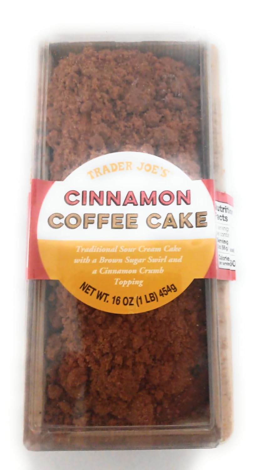 Trader Joe's Cinnamon Coffee Cake, Traditional Sour Cream Cake with Brown Sugar Swirl and Cinnamon Crumb Topping, 16 oz