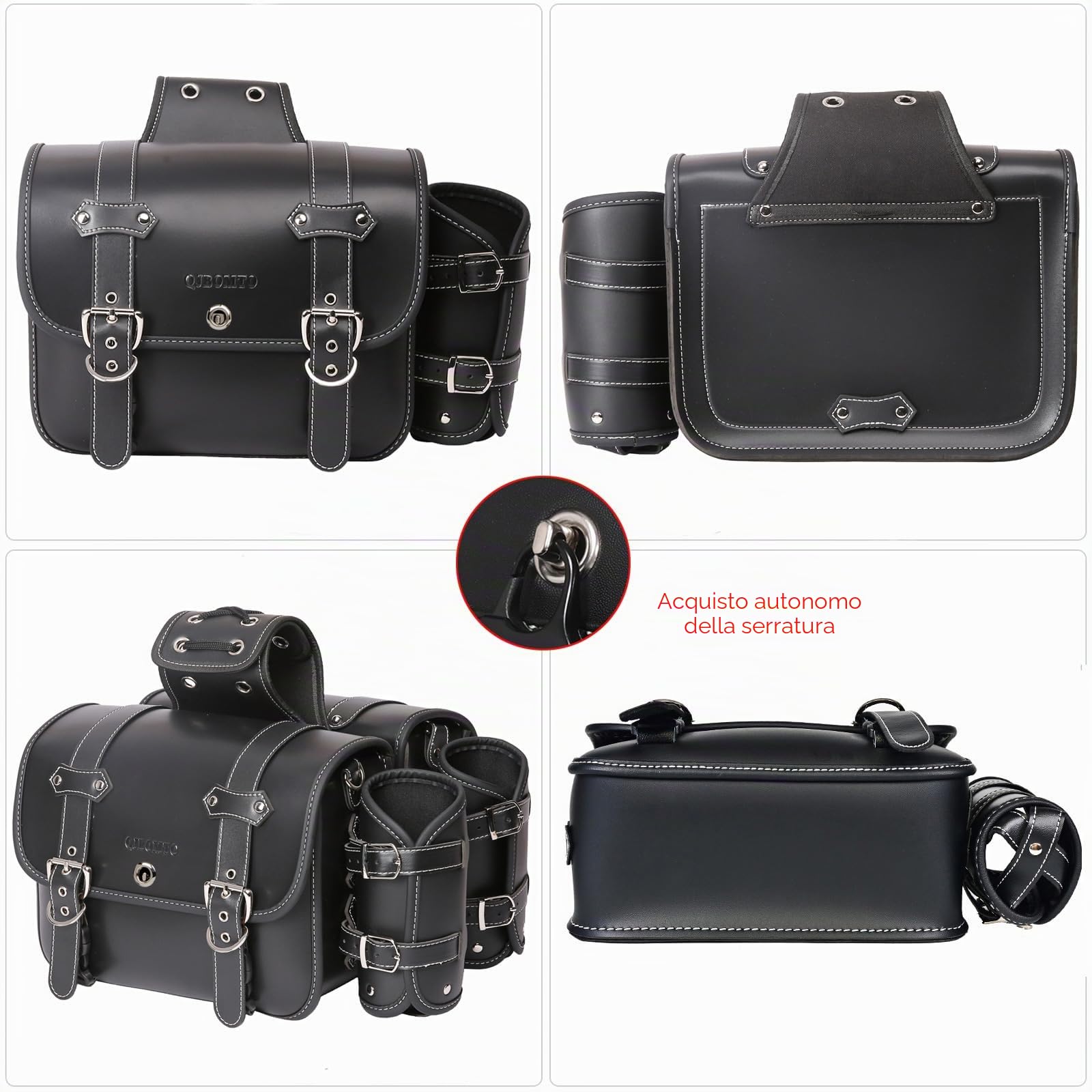 Saddebags da moto in pelle ad alta densità, borse laterali con portabicchieri, impermeabile, borsa porta attrezzi laterale, borsa per attrezzi per moto, universale, 1 paio, nero (Nero1)