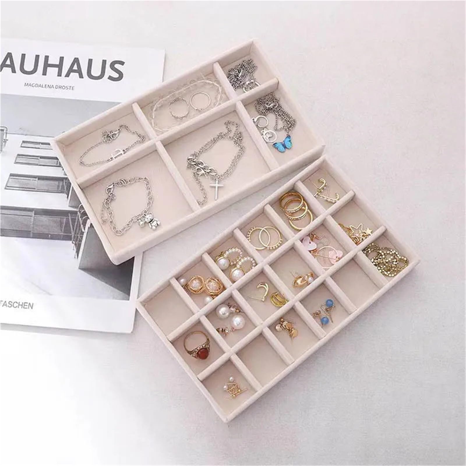 Organizador de joyas terciopelo, bandeja almacenamiento, exhibidor anillos, pulseras y collares, caja exhibición, bandejas for cajones Para Collares, Pendientes y Anillos