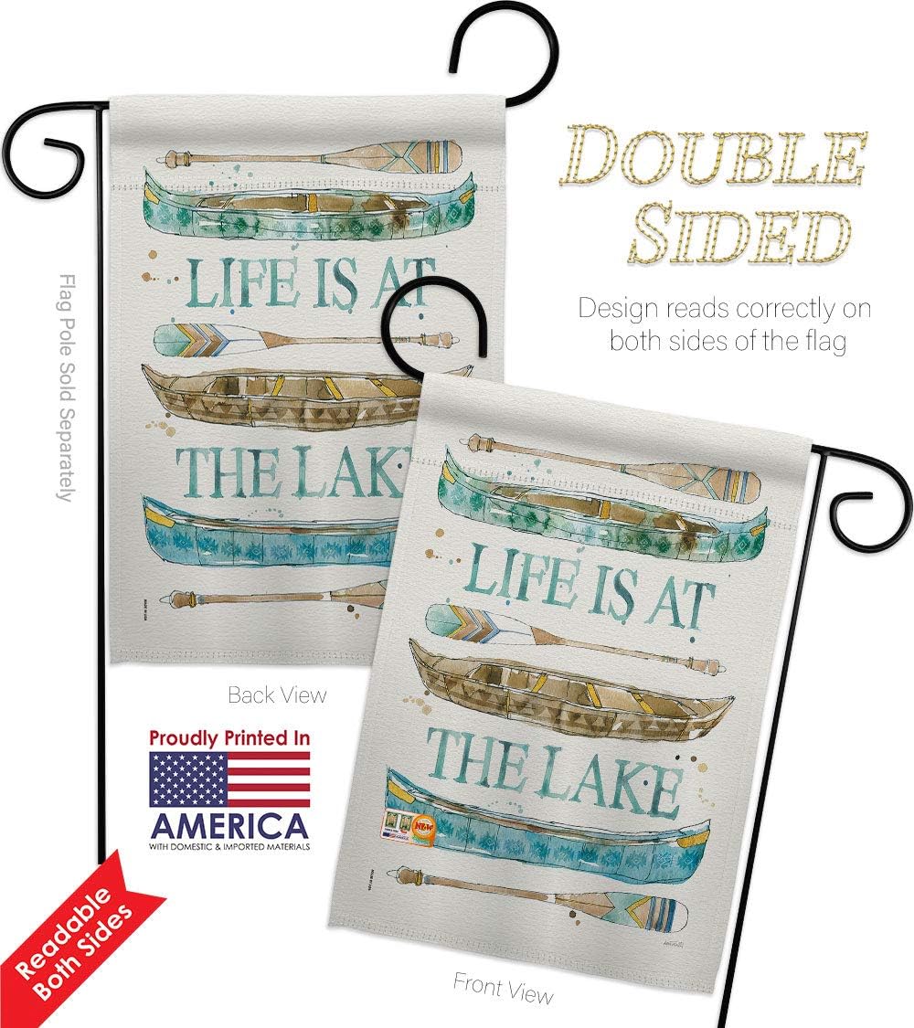 Life At The Lake Garden House Flags Set Outdoor Rustic Cabin Moose Wildlife Adventure Forest Small Decorative Gift Yard Banner Double-Sided Made In USA 28 X 40