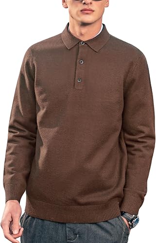 ZVX Men's Polo Sweater Fashion Button Collar Sweater Coffee 3X-Large