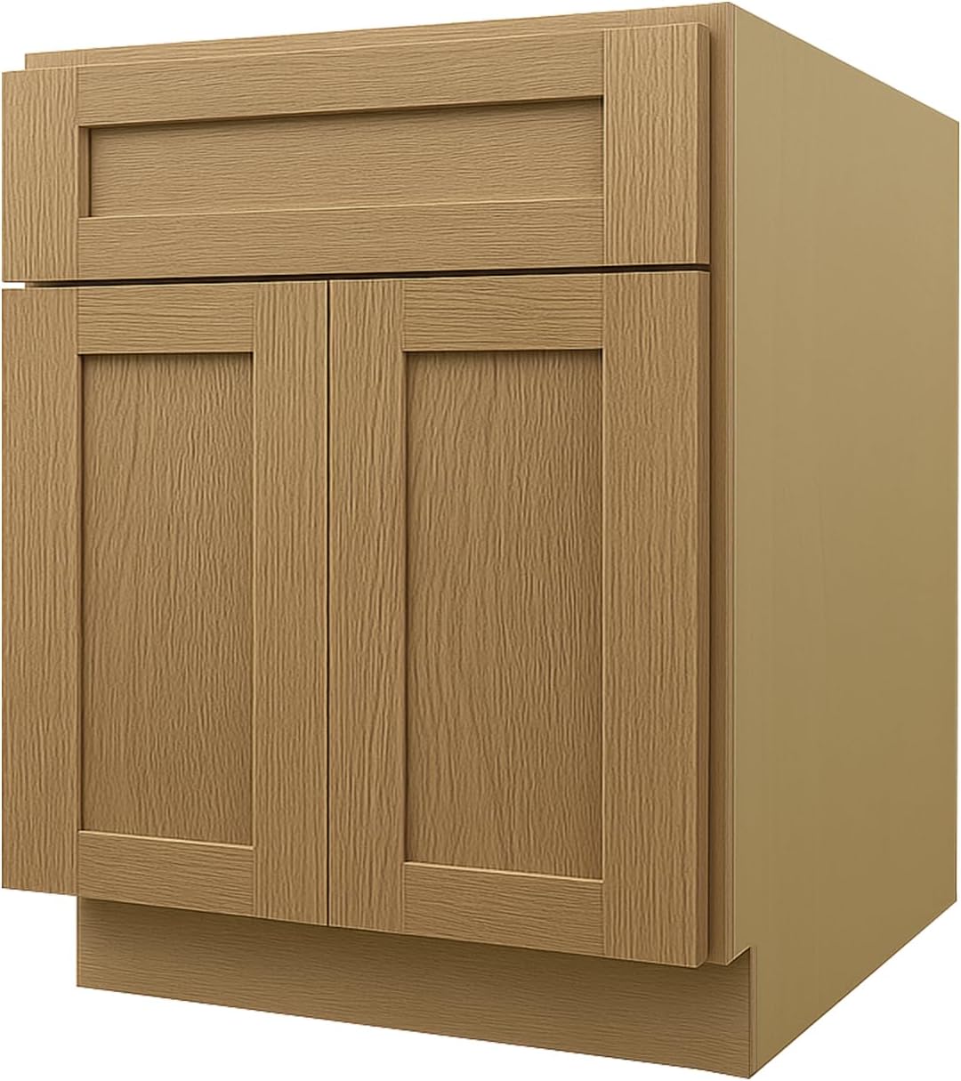 Kitchen Sink Cabinet, 33" Sink Base Cabinet, 1 Dummy Drawer, 2 Soft Close Doors, Shaker, Paint, Unassembled, RTA for Kitchen, Laundry Room (White Oak and MDF Door, 33" W X 34 1/2" H X 24" D)