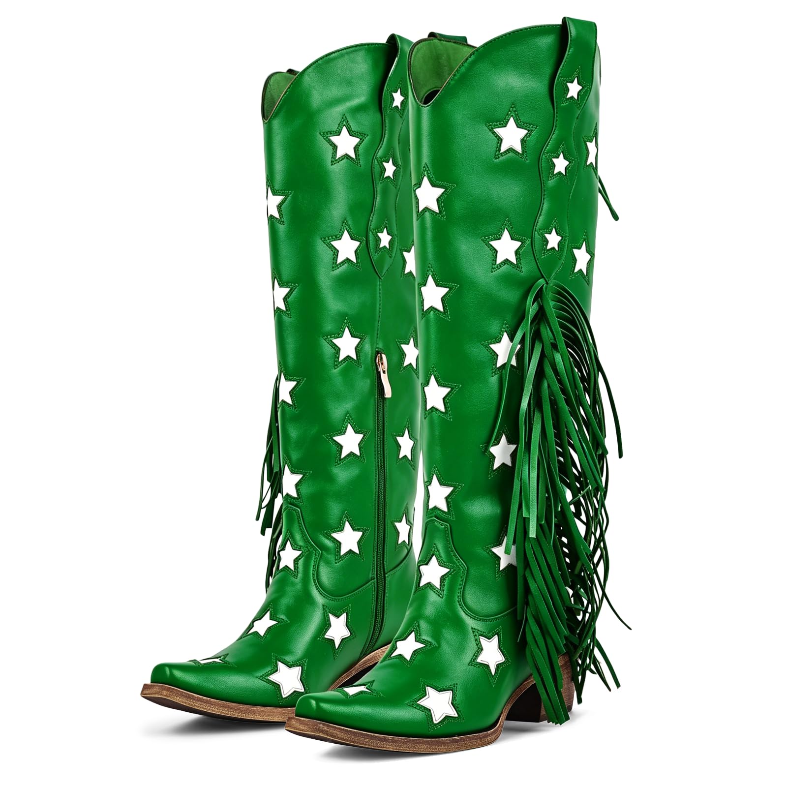 richealnini Western Thigh High Cowboy Boots with Fringe Over Knee Wide Calf Cowgirl Boots