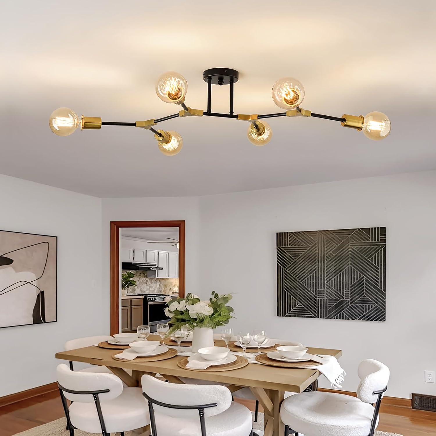 ASGYISA 8 Light Modern Sputnik Chandelier Black and Gold Ceiling Light Fixture Mid Century Ceiling Lamp for Bedroom Living Room Dining Room Kitchen Foyer (Metal Matte E26