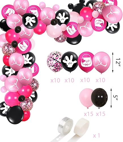 Miniatura 3 de Onederful - 115 decoraciones de fiesta de primer cumpleaños, color rosa, arco de globos de dibujos animados, telón de fondo, mantel y vajilla para