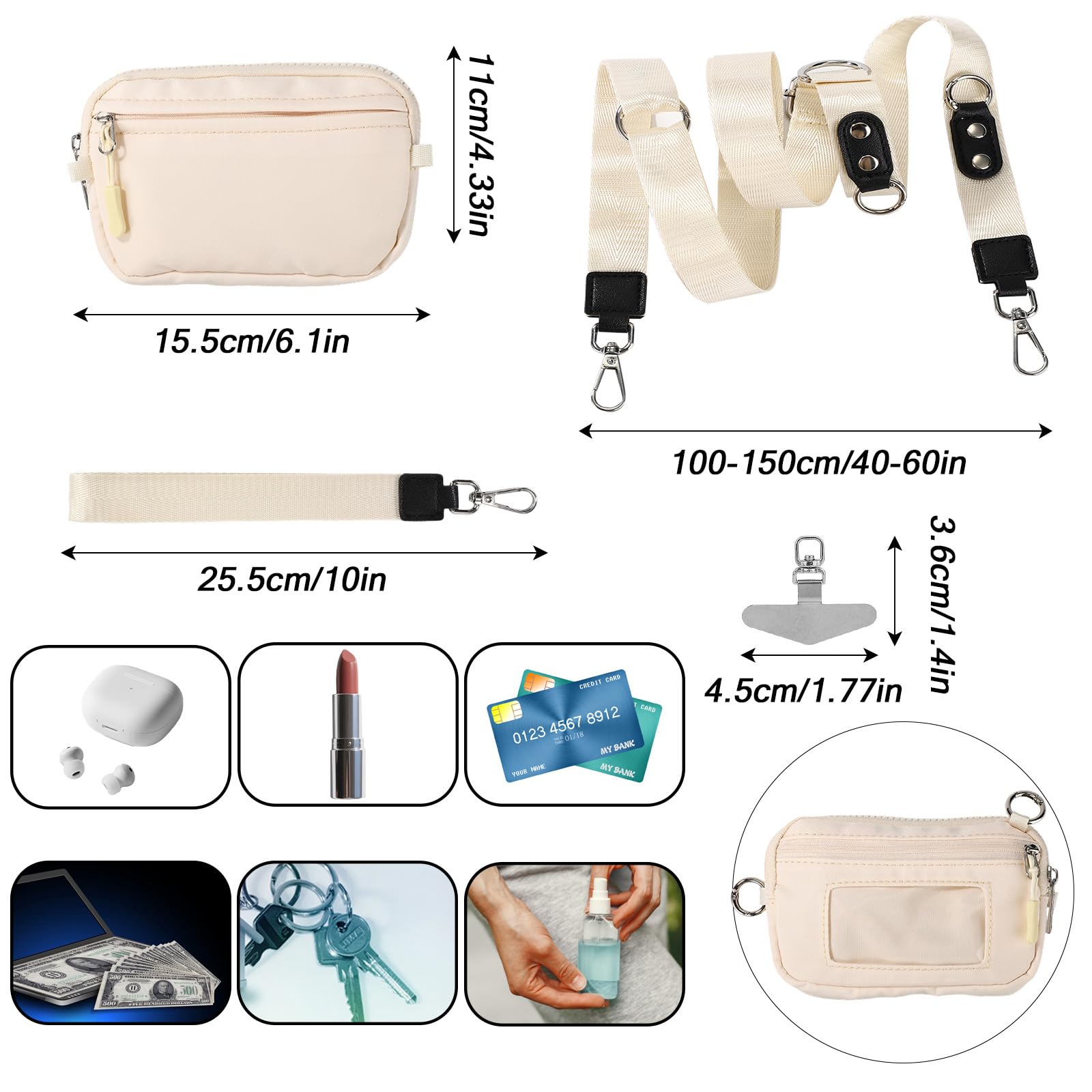 BOXOB Cordino per telefono con clip, cordino regolabile per telefono di 2 lunghezze, pratico portafoglio e custodia per cellulare, cordino con clip, mani libere, per lo shopping