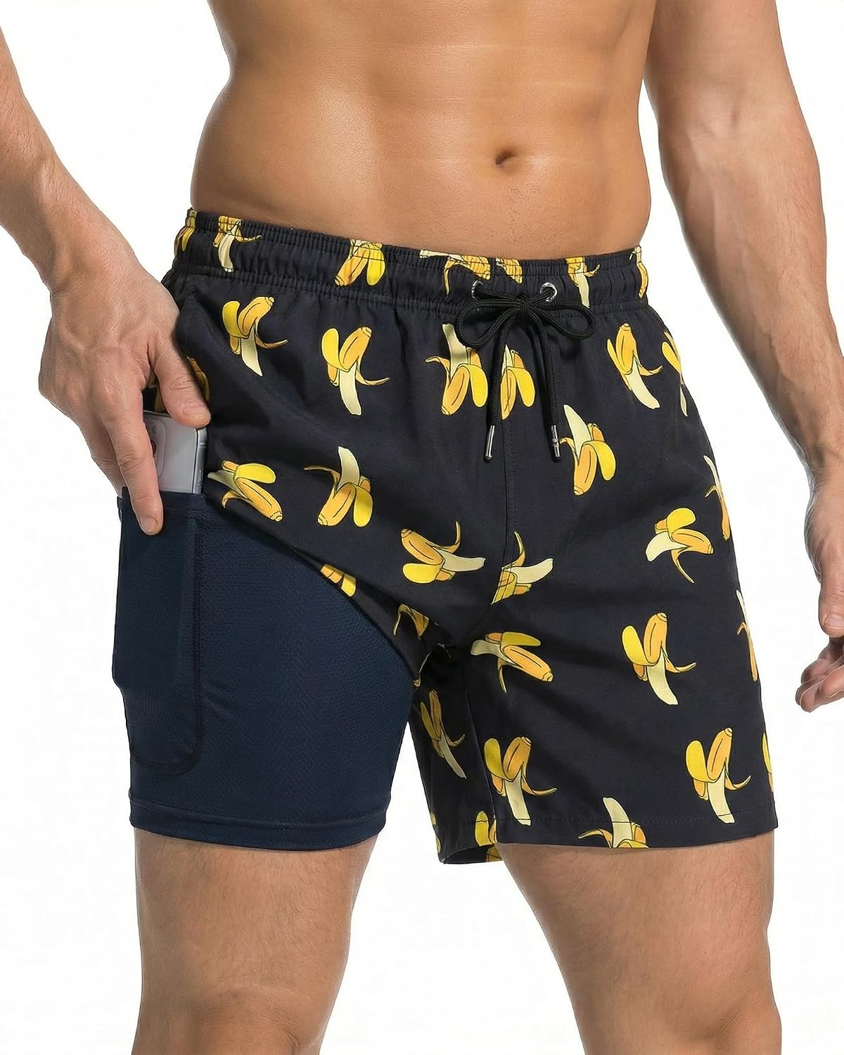 5 Inch Mens Swim Trunks Quick Dry Drawstring Male Board Shorts Swimwear with Mesh Compression Liner Pockets