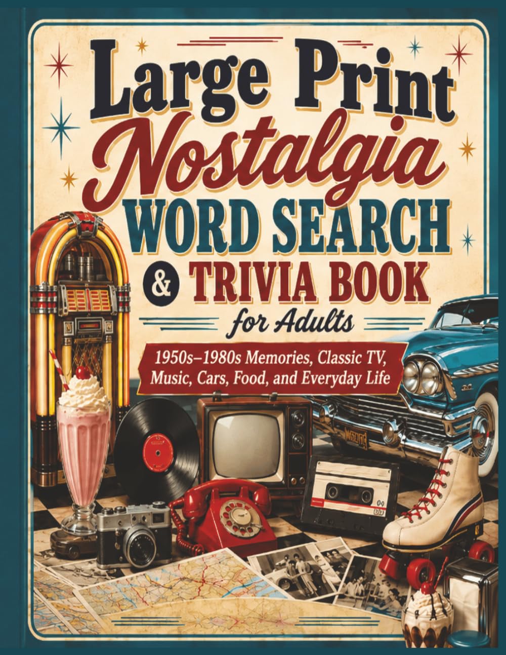 Memory Lane Large Print Word Search and Trivia Book for Adults: 50 Nostalgic Word Search Puzzles with Simple Trivia Questions from the 1950s, 1960s, ... | 900 Words Total | 250 Easy Trivia Questions