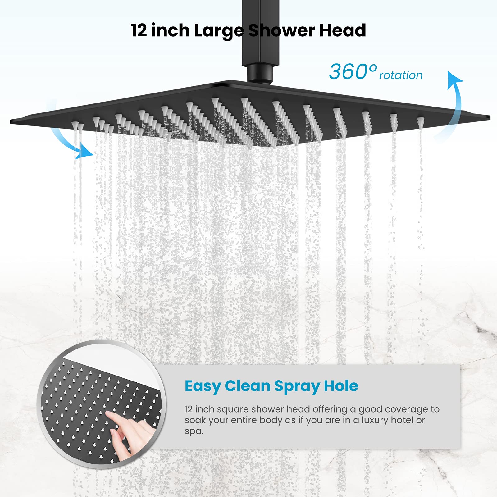 Conjunto De Grifo Mezclador Moderno Ducha De Lluvia De Latón Negro Mate Montado En La Pared Tagbo Negro