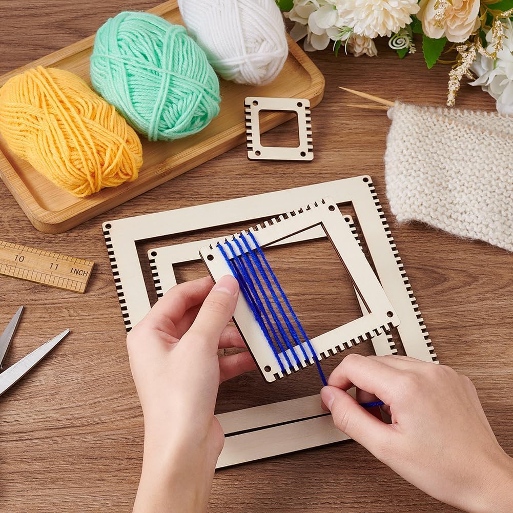 Haoser 4 Pcs Wooden Weaving Loom Kit | 2/4/5.9/7.8 Inch Square DIY Weaving Loom for Tapestry, Wall Hanging, Knitting & Handmade Woven Crafts 2