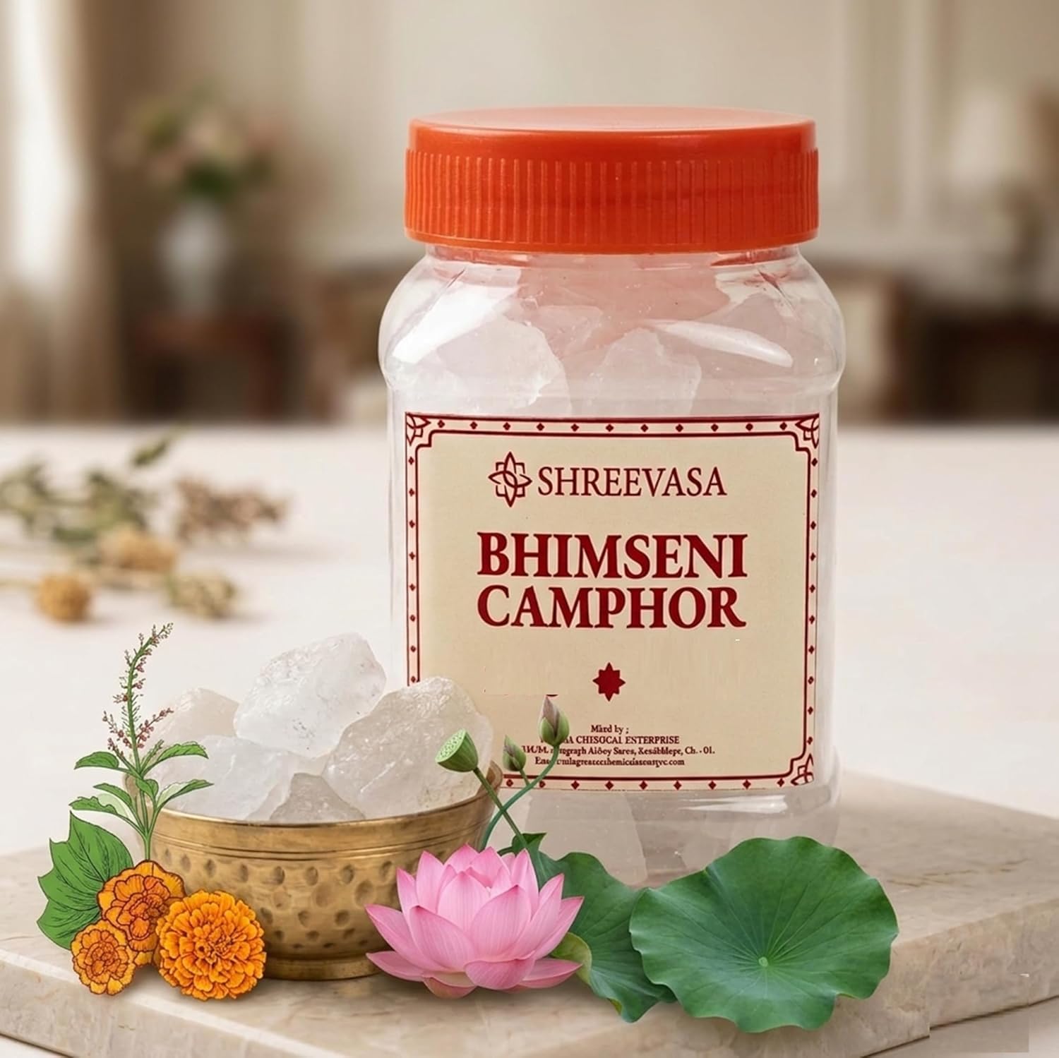 Shreevasa Bhimseni Camphor 750g | 100% Pure Original Pacha Karpooram | Organic Edible Kapoor for Pooja Havan Aarti & Meditation | Air Freshener & Room Purifier | Aromatherapy | Long-Lasting Fragrance