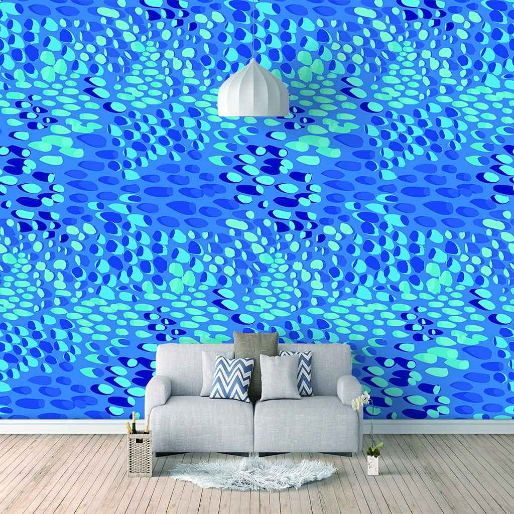 Papier peint toile galets bleus pour créer une ambiance spa relaxante dans le salon