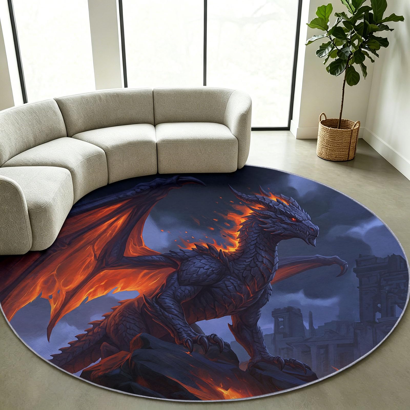 Generisch Teppich Rund 120 cm Cartoon Tier Feuer Drache Teppich