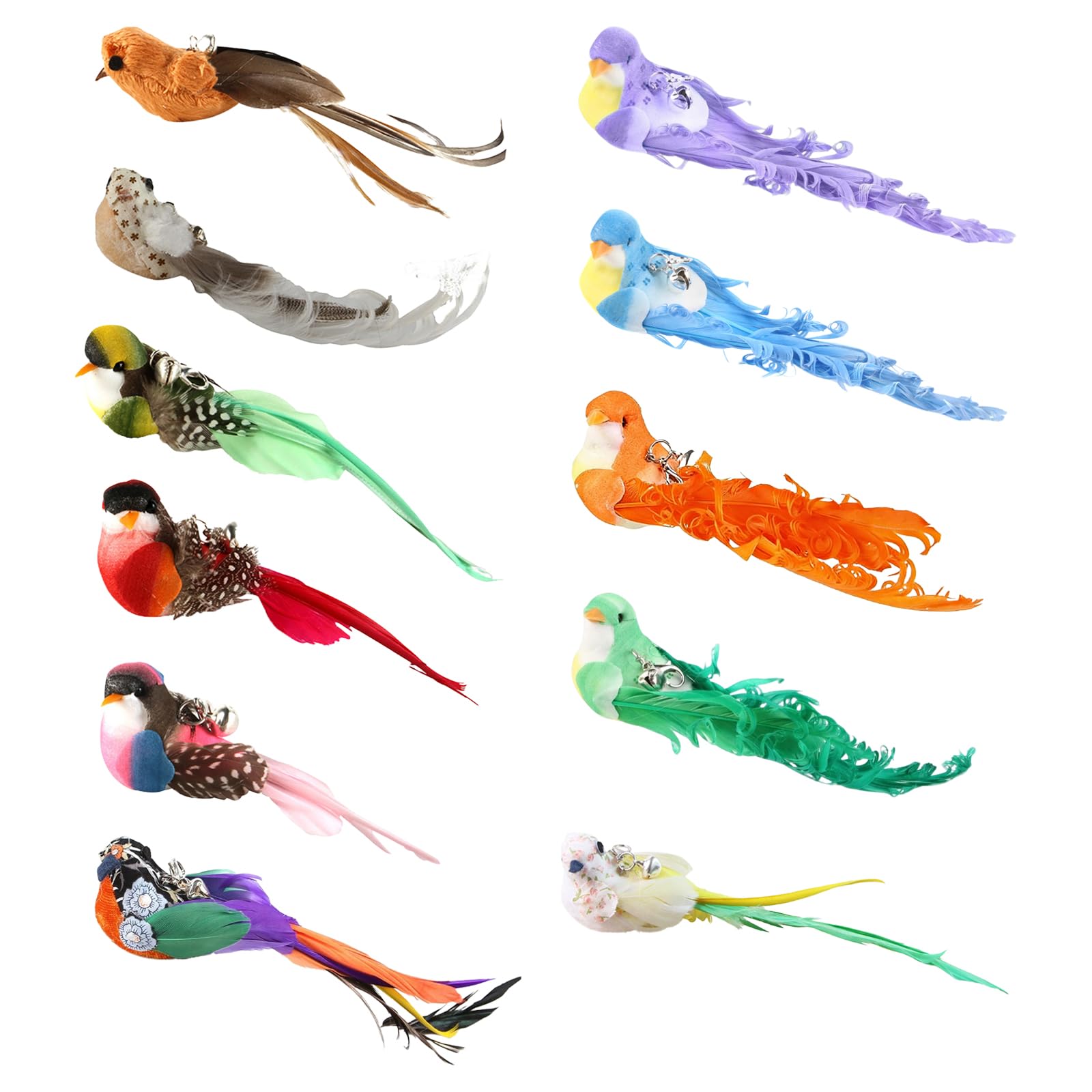 YNR Cat Toy Bird Feather with Bell, 11 Pieces Handmade Replacement Heads for Interactive Cat Teaser, Decorative Pendants for Home and Backpack