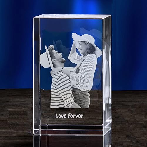 Miniatura 3 de Foto de cristal 3D personalizada con tu propia foto, marco de fotos grabado con láser 3D personalizado, boda, aniversario, Navidad, Día del Padre,