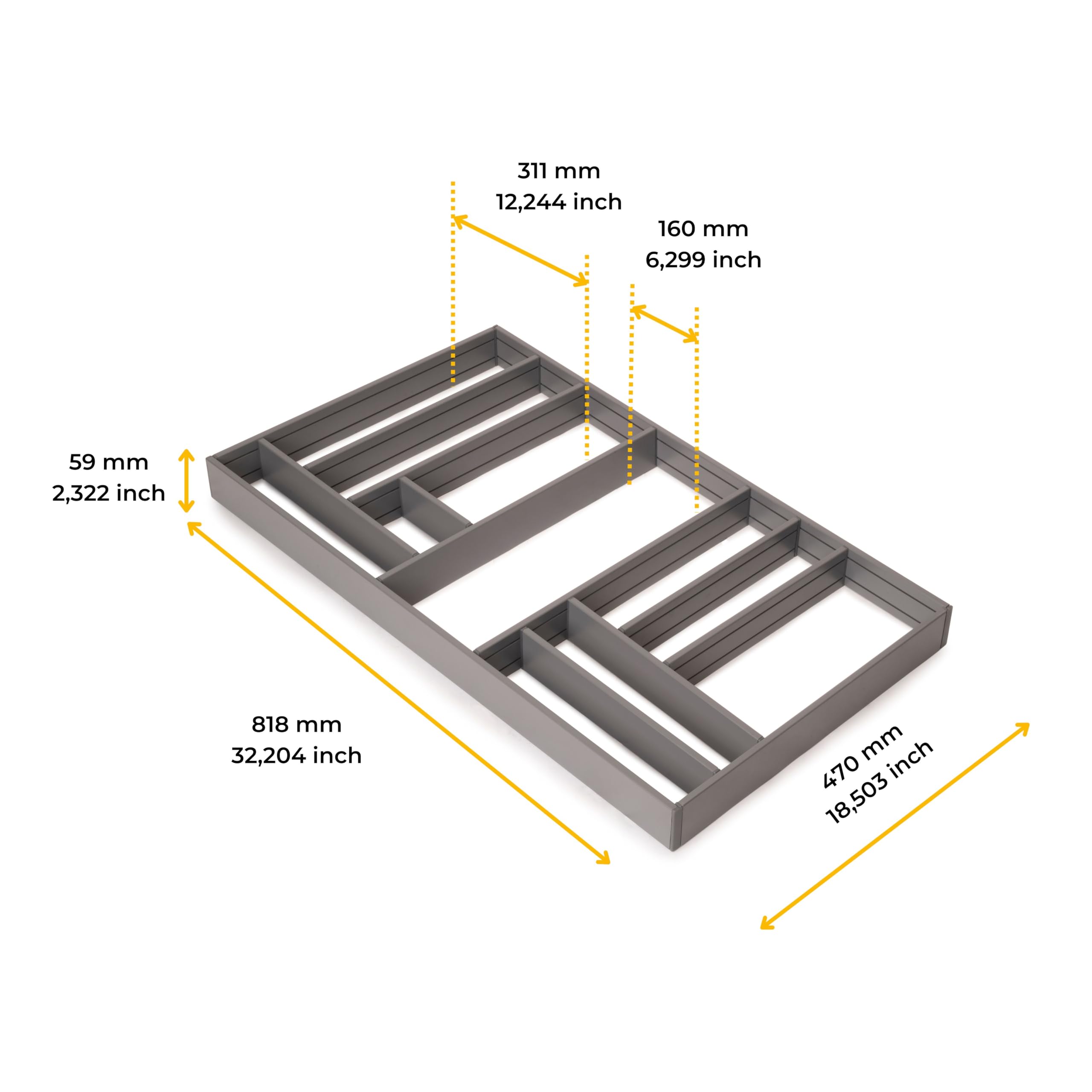 Emuca - Organizzatore per cassetti 900x500, divisori per cassetti,Alluminio, Grigio antracite
