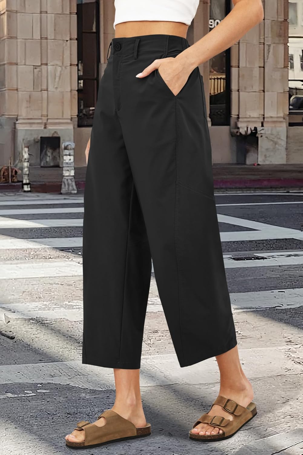 Women's Barrel Leg Pants Casual High Waisted Summer Baggy Harem Pants Trendy Elastic Waist Trousers with Pockets - Image 2