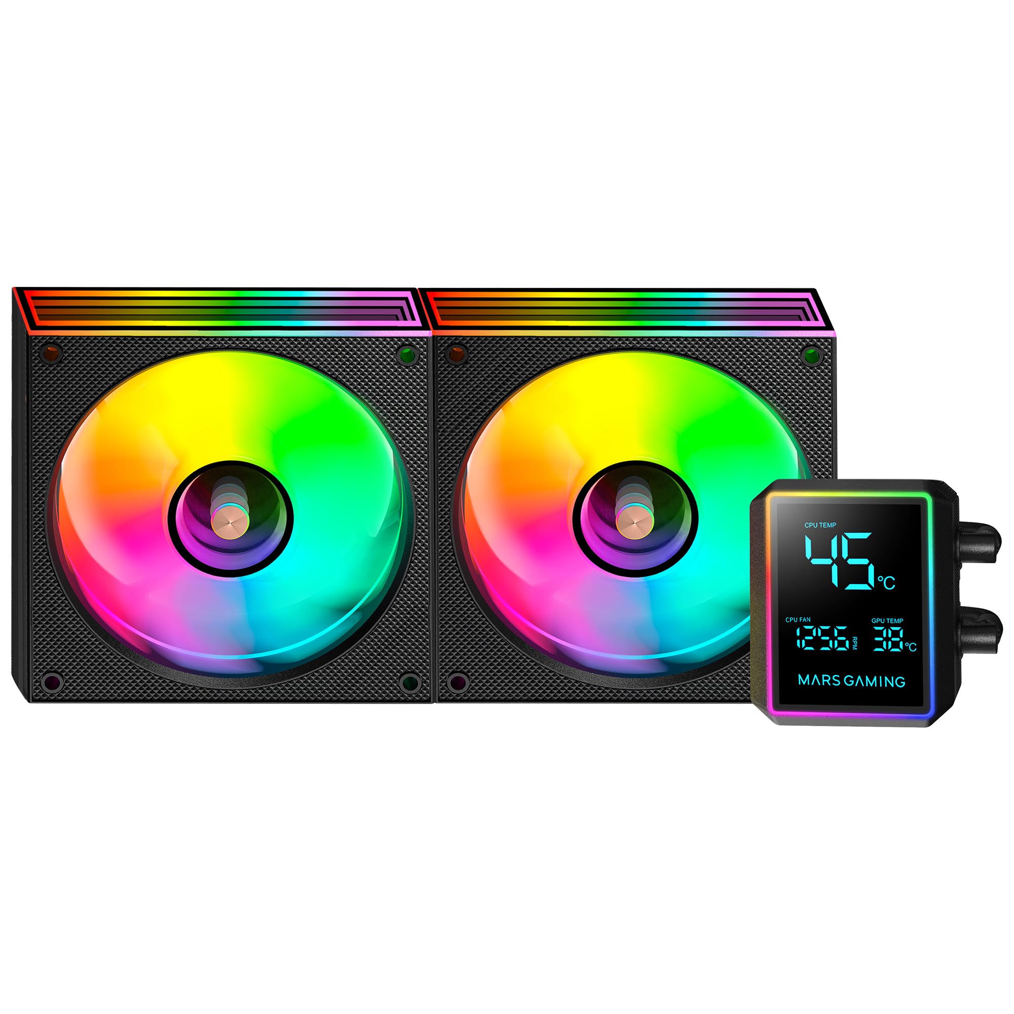 Mars Gaming ML-LCDPRO240 Raffreddamento Liquido AIO 500W TDP, Schermo LCD 2,8" Multimonitor, Pompa 4ª Gen Opti-Chamber con Base in Rame, 2× Ventole 120 mm ARGB Infinity Mirror, Nero