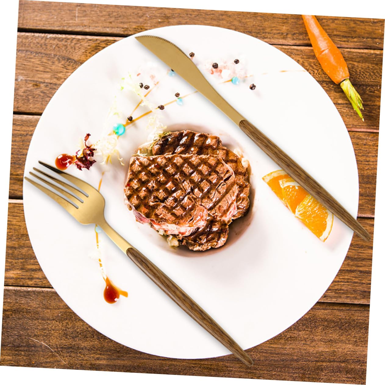 SOLUSTRE Premium Golden Knife Fork Spoon Set Western Tableware Lightweight for Restaurant or Home