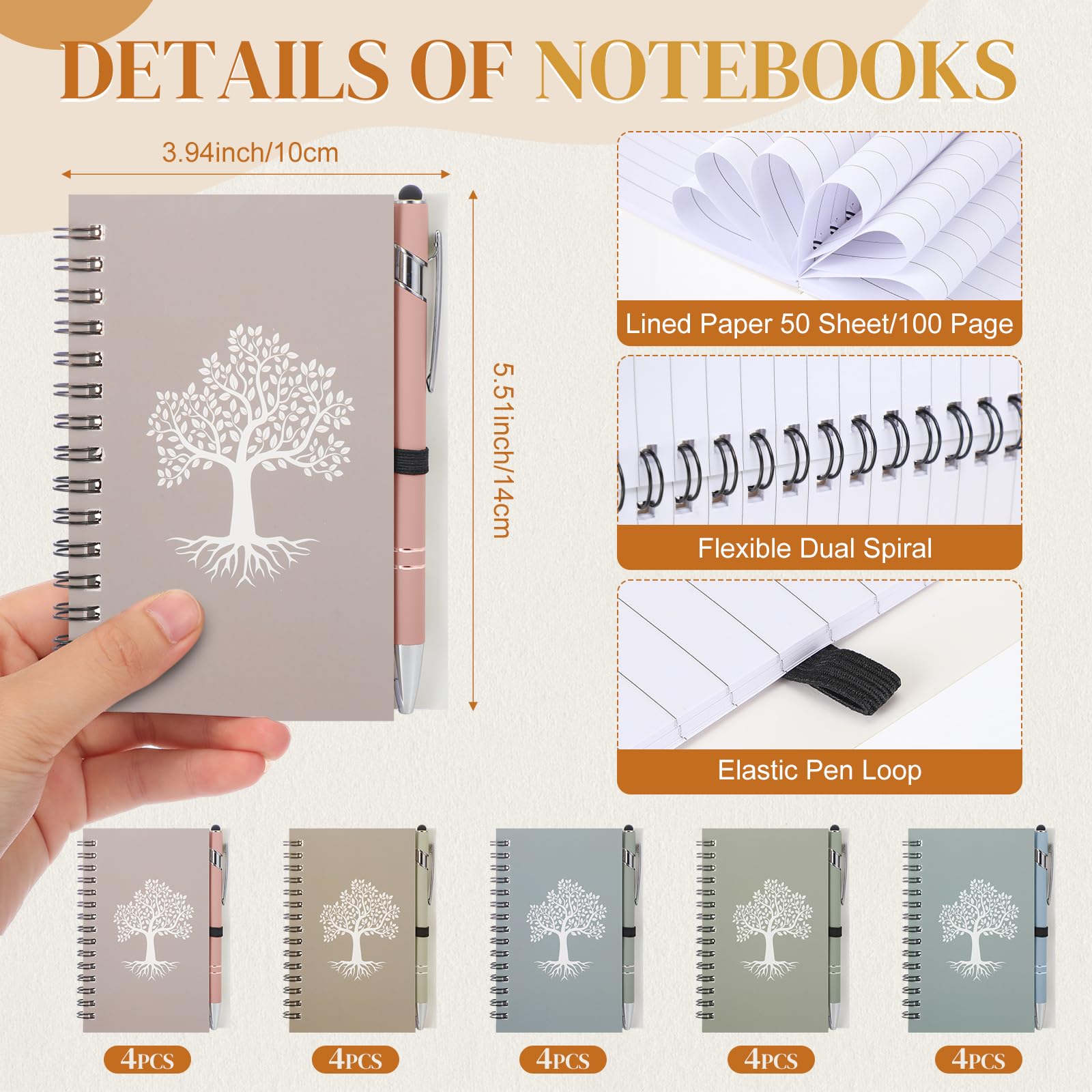 Trandraft Kleine Notizbücher mit Stift, Baum des Lebens, A6, liniert, Hardcover, Notizbuch, Großpackung für Reisen, Business, Arbeit, Büro, Schule, Notizbuch, Macaron-Farbe, 20 Stück