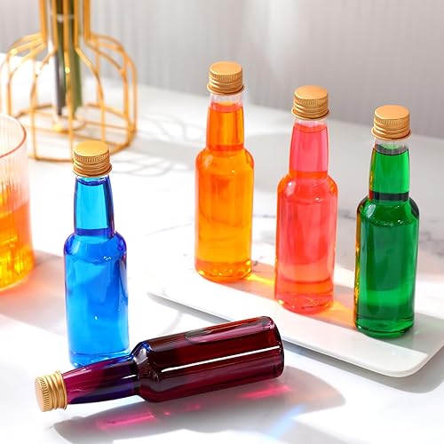 Miniatura 6 de 120 botellas pequeñas de licor herméticas, botellas vacías de plástico con embudos para recuerdos de fiesta, bodas (3.3 onzas, dorado)