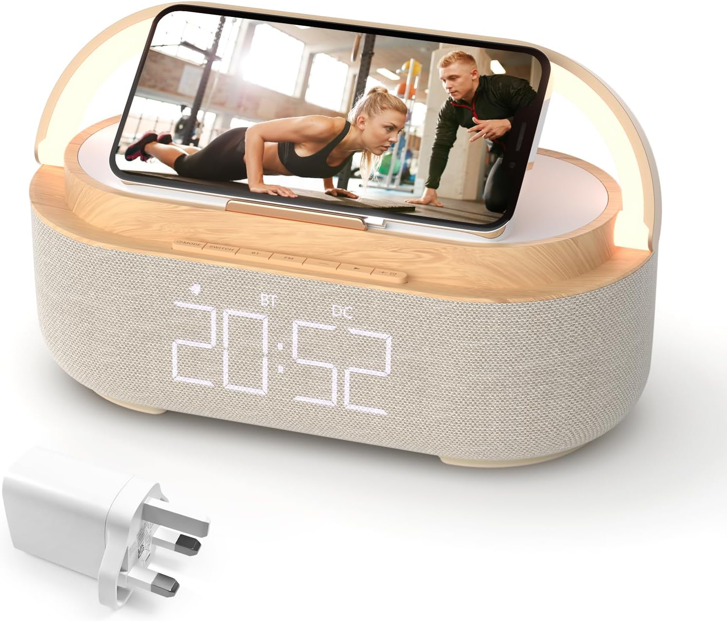 COLSUR Radio Alarm Clock Bluetooth Speaker, 15W Wireless Charger Alarm Clocks Bedside, Night Light, Loud Volume for Heavy Sleepers, Snooze, Dimmable LED Display, 2500mAh Battery