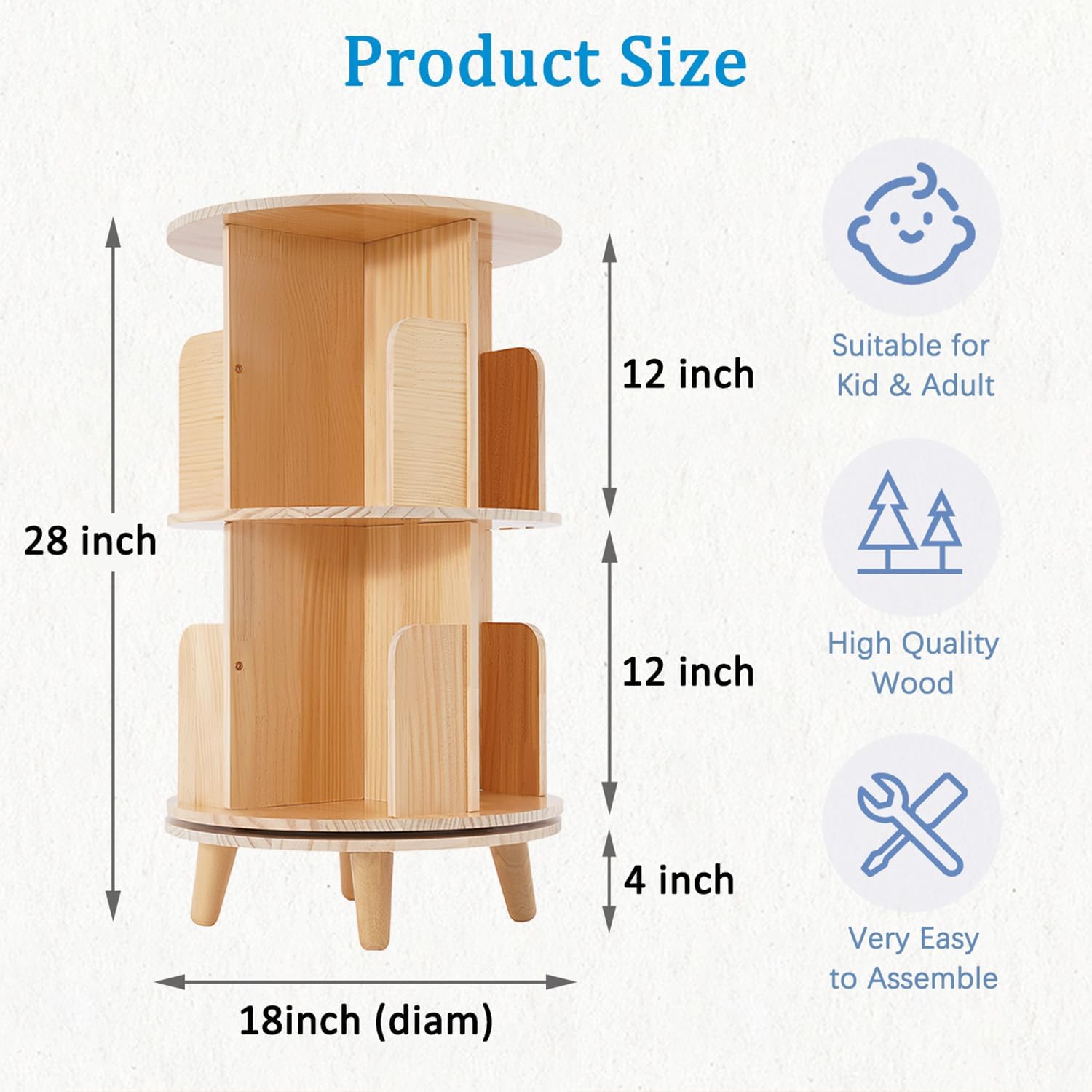 Gdrasuya10 2 Tier Rotating Bookshelf with Legs, 360 Display Revolving Bookcase Standing Bookcase Round Corner Bookshelf Wooden Book Storage Display Shelves for Kids&Adults Small Space image 2