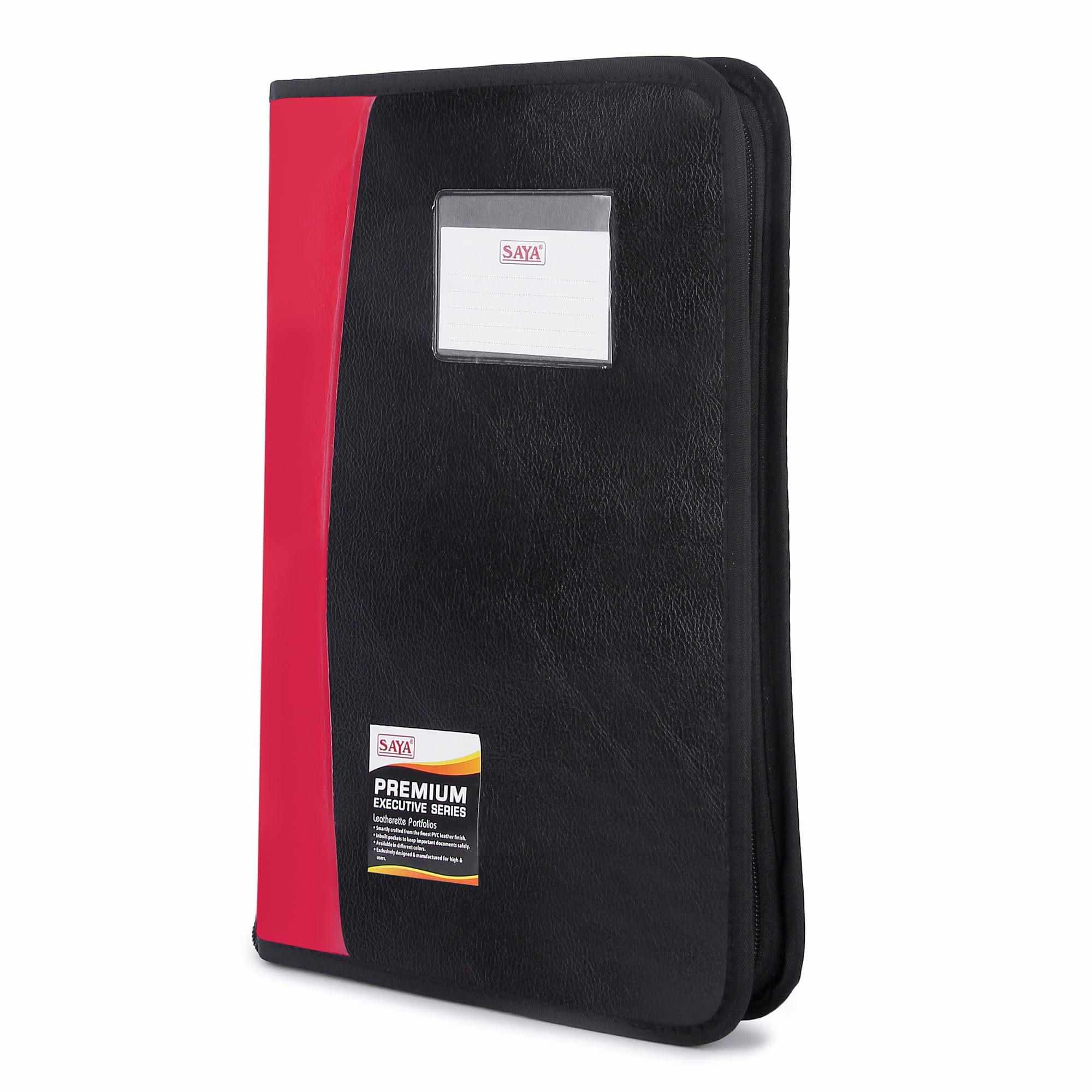 SAYA Cartella portadocumenti Executive con 10 tasche in similpelle con cerniera, porta carte e CD con passante per penna, caratteristiche organizzative per certificati A4 FS B4, elegante design rosso