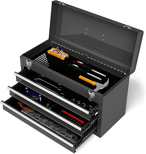 IRONMAX Caja de herramientas portátil, armario de herramientas de acero con cerradura de 20.5 pulgadas con mango cómodo y 3 cajones, caja de