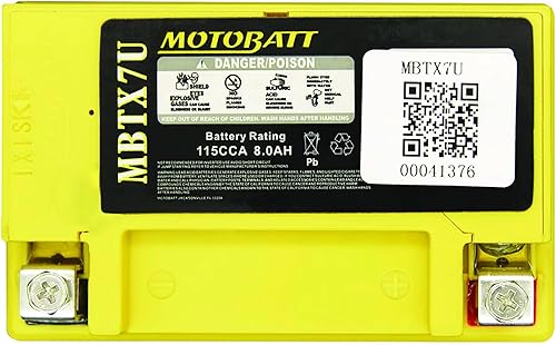 Miniatura 4 de MotoBatt Batería AGM sellada MBTX7U de 12 voltios y 8 Ah sin mantenimiento