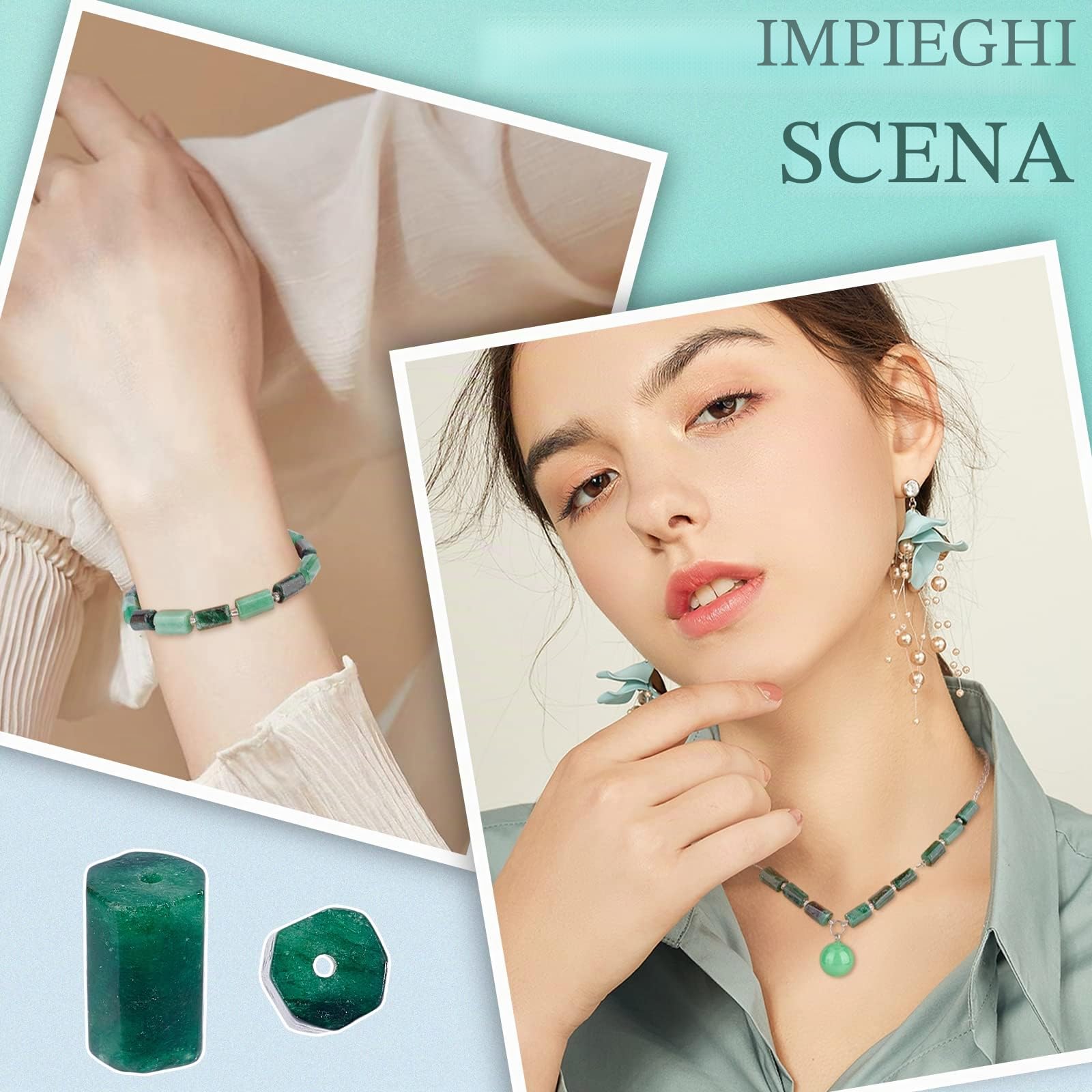 SUPERFINDINGS 2 Fili di Perline di Smeraldo Naturale A Forma di Colonna Sfaccettate Perline Lisce Genuine