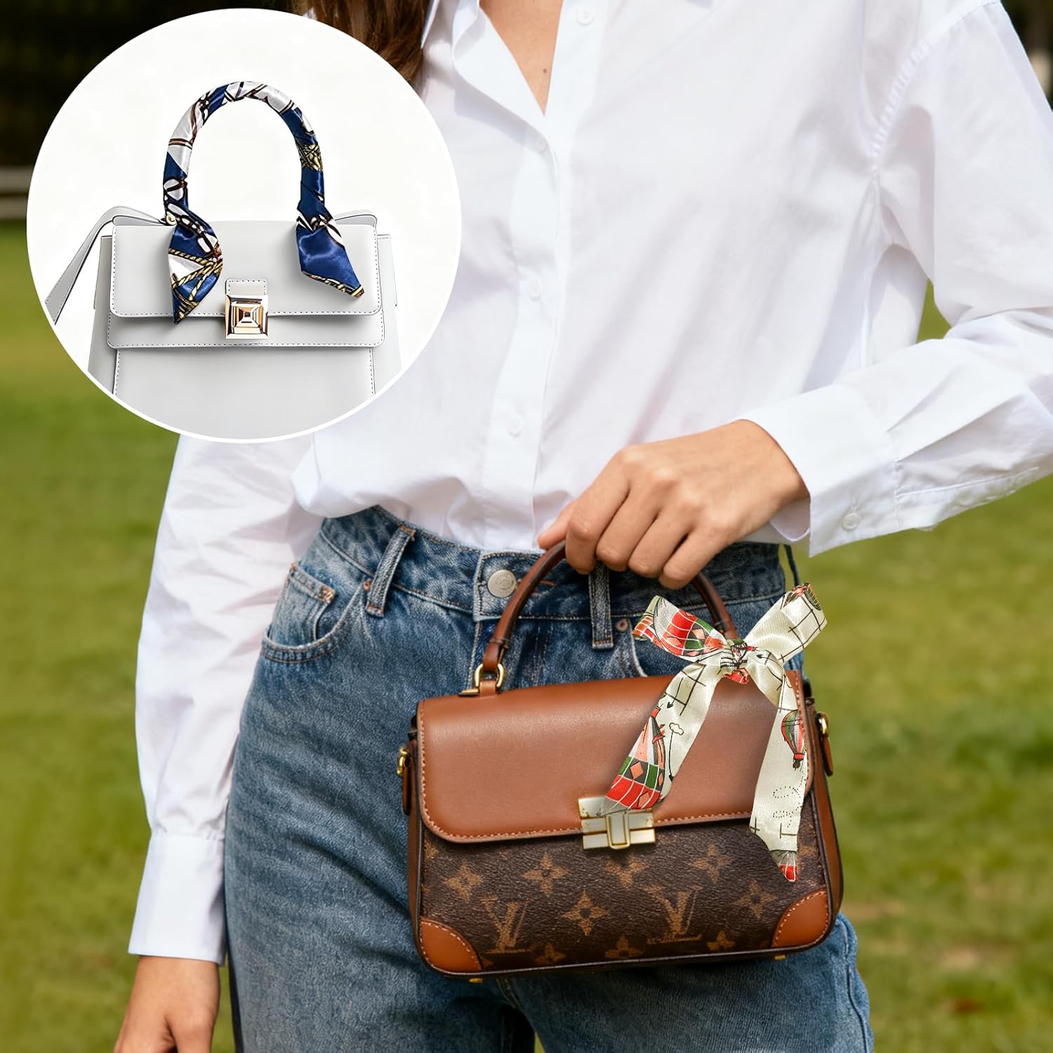 40 Pcs Purse Scarf Bags for Women Handbag Scarfs Band Hair Neck Scarves, Ribbon Satin Head Neckerchief Silk Headband Fashion Gifts - Image 3