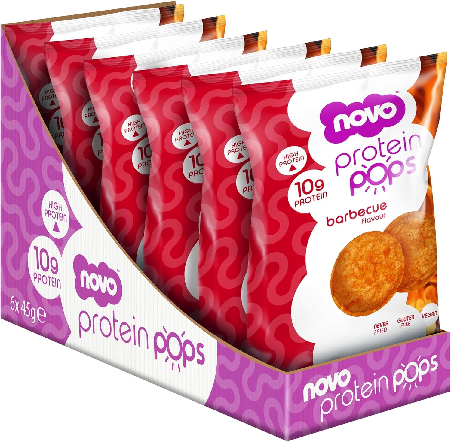 Protein Pops Barbecue Flavor | 10g Protein Per Bag | Healthy Savoury Snack with High Protein, Low Sugar and High Fibre | Never Fried | Vegan | Gluten Free, 45g - Pack of 6