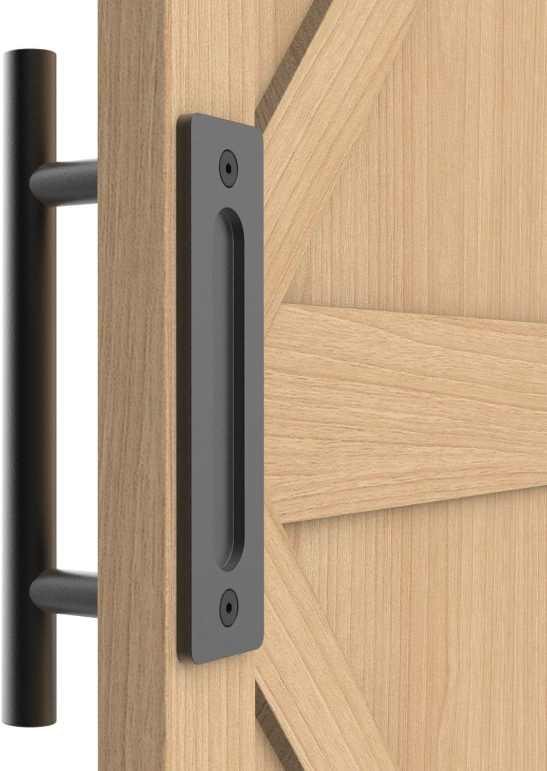 12" Sliding Barn Door Handle Pull and Flush Hardware Set, for Barn Door Gates Garages Sheds, Rustic Style, Black Round