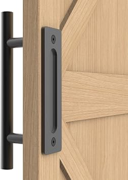 12" Sliding Barn Door Handle Pull and Flush Hardware Set, for Barn Door Gates Garages Sheds, Rustic Style, Black Round