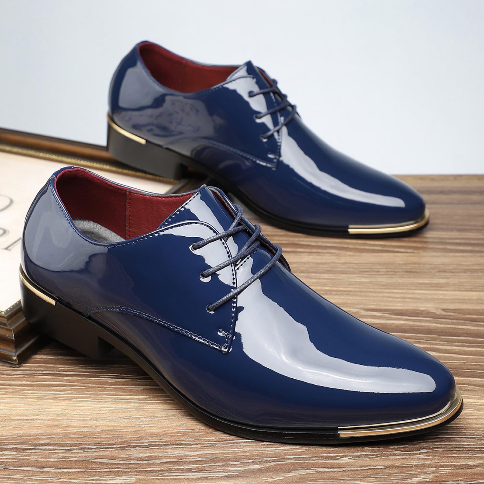 Genérico Zapatos Derby/Oxford para Hombre con Cordones Clásicos, Punta Fina De Charol, Tacón Bajo, Zapatos Elegantes De Negocios